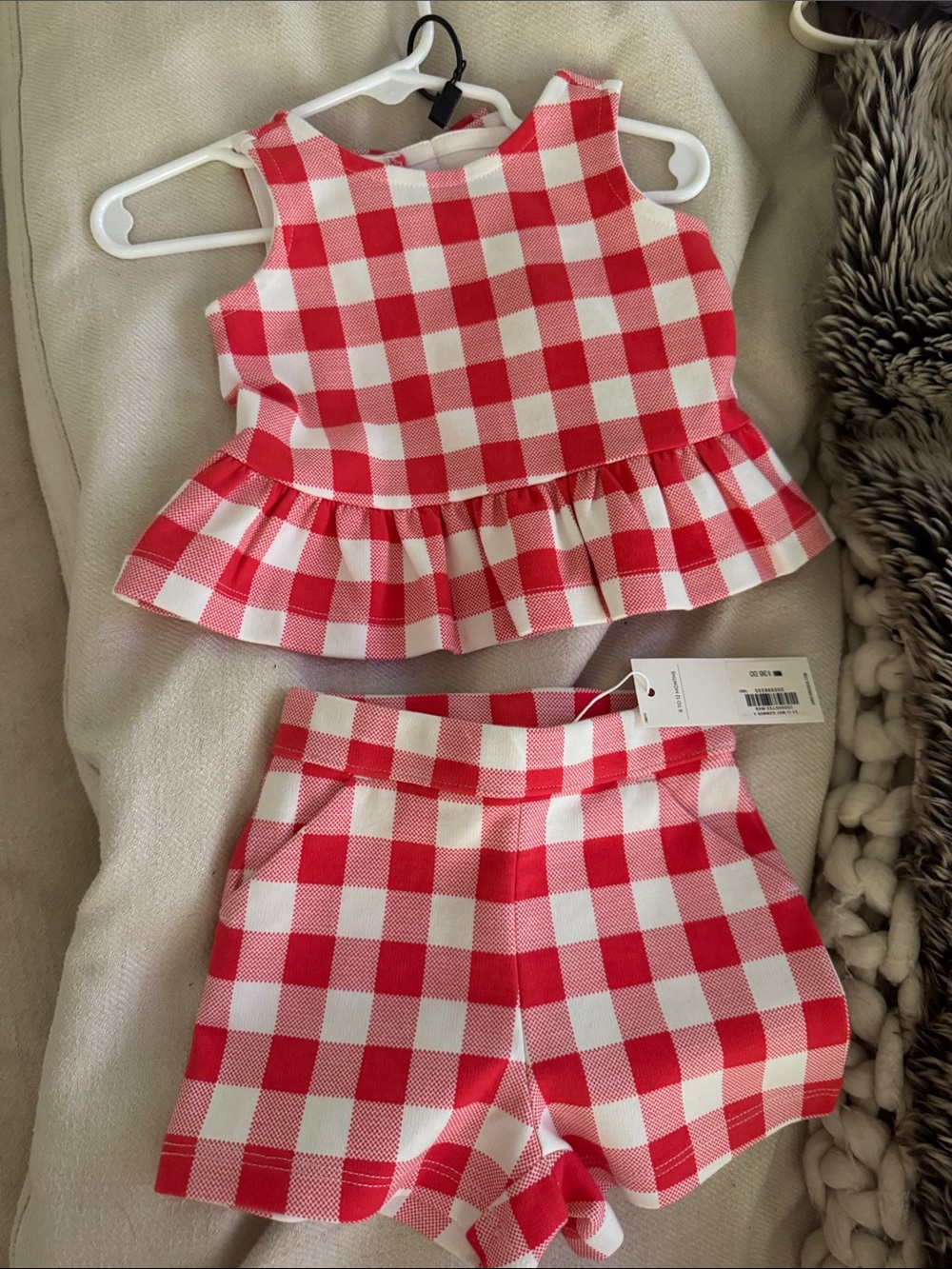 Janie and Jack Red and White Gingham Peplum Top & Shorts Set